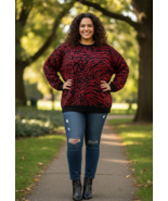 Women Sweater Bar III Animal-Print Sweater Size 1X Red/Black - $34.64