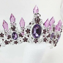 Clear Purple Resin Faux Quartz Silver Tone Crown Tiara with Earrings Set... - $15.30