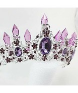 Clear Purple Resin Faux Quartz Silver Tone Crown Tiara with Earrings Set... - £12.00 GBP