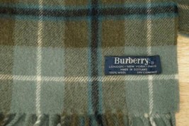 Authentic Preowned BURBERRY London 100% Wool Blue Tartan Plaid Scarf Fri... - $148.38