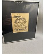 Vintage 1979  Framed Art Matted   Group Of Women  And Animal Signed Rare - $69.70 CAD