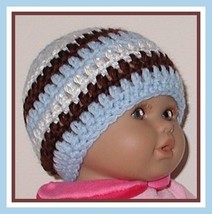 Preemie Boy Beanie Hat Brown Blue White Boys Babies Soft Head Gear Stripes - $6.75