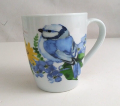 Essential Home Bluebird In Flowers 100% Porcelain 4&quot; Coffee Cup - $9.89