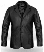 Blazer en cuir noir hommes manteau en peau d&#39;agneau pur veste 2 boutons... - £126.98 GBP