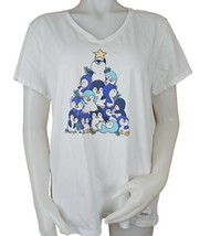 Life is Good Christmas Crusher Tee Womens L Penguin Tree White Short Sleeve - £14.63 GBP