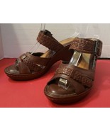 Nurture Womens Camilia Wedge Woven Brown Leather Buckle Open Toe Slip-On... - $27.06 CAD