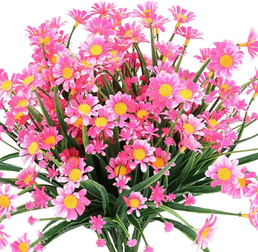 Artbloom 6 Bundles Outdoor Artificial Daisies Fake Flowers Uv Resistant, Pink - $41.99