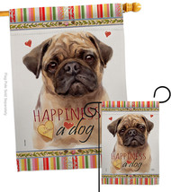 Fawn Pug Happiness Flags Set Dog 28 X40 Double-Sided House Banner - £39.94 GBP