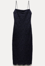 Zara Bnwt 2024. Ink Navy Lace Pencil Midi Dress Straight Neck. 9397/110 - £99.06 GBP