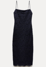 ZARA BNWT 2024. INK NAVY LACE PENCIL MIDI DRESS STRAIGHT NECK. 9397/110 - $125.89