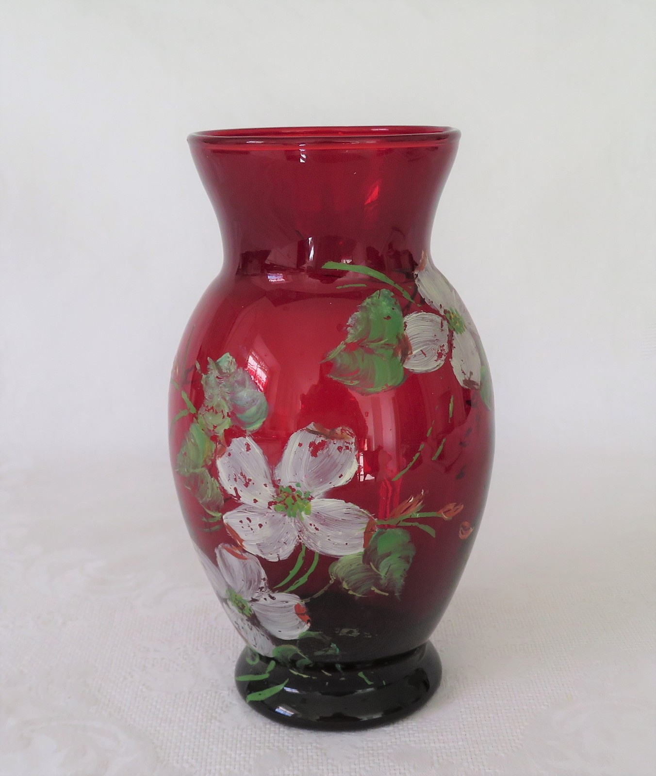 Anchor Hocking, Royal Ruby Vase, Hand Painted - $9.00