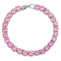 5mm Round Cut Lab-Created Pink Sapphire Tennis Bracelet in 14K White Gold Over - £138.83 GBP
