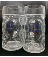 Pair Of Clear Lowenbrau Beer Large 8&quot; Glass Stein Mug 1L Dimpled Red Ton... - €17,16 EUR
