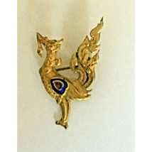 Goldwashed Sterling Silver &amp; Enamel Fairy Bird Or Peacock Brooch Pin Sky - £45.92 GBP