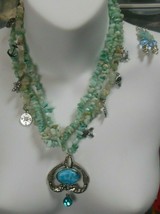 Vintage Signed NOVADAB Blue Nugget Stone Pendant Necklace &amp; Earrings - £51.32 GBP