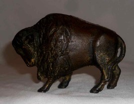 Antique Cast Iron Gold Painted Still Penny Bank Buffalo Bison by A.C. Wi... - £138.46 GBP
