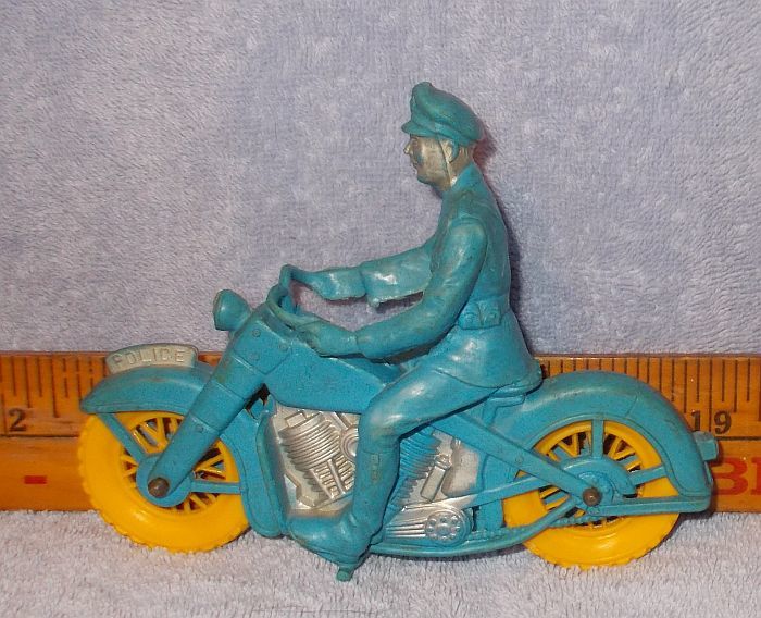 Vintage Auburn Rubber Blue Police Motorcycle and Driver Toy - $29.95