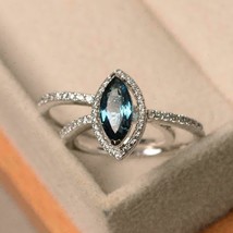 3Ct Marquise Cut London Blue Topaz Bridal Engagement Ring 14K White Gold Finish - £101.90 GBP