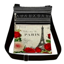 Stylish Eiffel Tower Print Mini  Canvas Crossbody Messenger Bag - $23.52