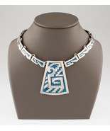 Sterling Silver Mexico Turquoise Chip Inlay Chain Necklace Gorgeous! - $845.83 CAD