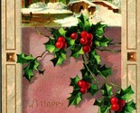 Winter Cabin Scene Holl Baugh Embossed Happy Christmas To You 1910 DB Po... - $3.91