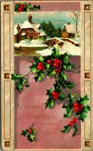 Winter Cabin Scene Holl Baugh Embossed Happy Christmas To You 1910 DB Postcard  - £3.08 GBP