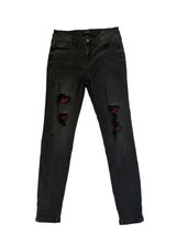 JUDY BLUE Womens Jeans Black Distressed ROSEWOOD Plaid Skinny Sz 7/28 - £21.86 GBP