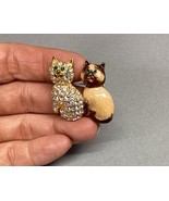 Vintage 2 Cats Brooch With Green Eyes &amp; 1 Cat With Rhinestones - €12,85 EUR