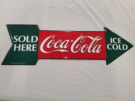 VINTAGE 1990 Coca Cola Sold Here Metal Sign 9x25&quot; - £31.28 GBP