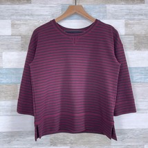 Lou &amp; Grey Ottoman Striped Popover Top Black Red Boxy Textured Ribbed Womens XS - $16.82