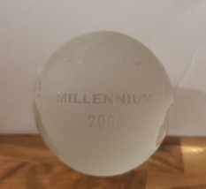 World Globe Earth Paperweight Etched Frosted Crystal Glass Clear Millennium 2000 - £18.76 GBP