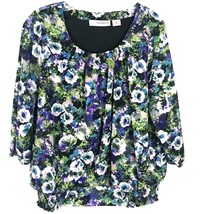 Sag Harbor Womens Shirt Size Petite Large L Black Purple Floral 3/4 Sleeve  - £15.23 GBP