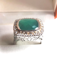 Green Onyx &amp; Zircon Ring in Platinum Over Sterling 9.90 ctw Gold Vermeil Accents - £47.91 GBP
