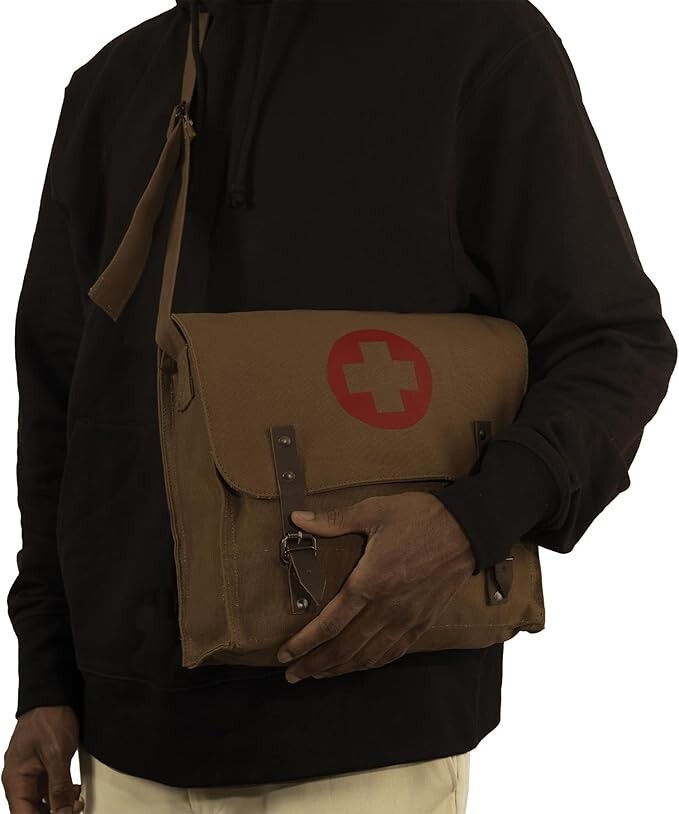Rothco Vintage Medic Canvas Bag W Cross Crossbody Messenger Shoulder Bag Brown Item image 3