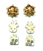 3 Pack Stud Earring Set Gold Christmas Holiday Bow Gift Box Reindeer Rudolph Nwt - £4.51 GBP
