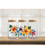 Yellow &amp; Purple Hibiscus  | UV DTF 16oz Glass Can - $5.47 CAD