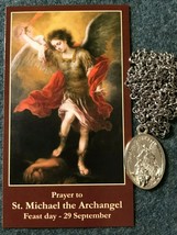 St. Michael medal necklace with two free prayer cards - $8.46