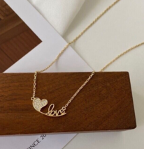 14K Gold L&#39;amore Love Necklace, 925 Silver, heart, valentines, text, chain, gift - £42.08 GBP