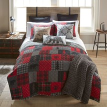 Donna Sharp Country Lodge Rustic Bear Paw Quilt Set Red Forest Plaid &amp; Pillow - £71.88 GBP