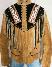 Men&#39;s Traditional Western Cowboy Leather Jacket Coat with Fringe, Eagle ... - £58.92 GBP+