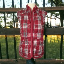 Quilted Red Plaid Vest M Womens Academia Pockets Cinched Back Gorp Outdo... - $24.74
