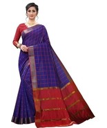 Women&#39;s Blue Cotton Silk checkes print Printed Saree With Blouse - $2.72 CAD