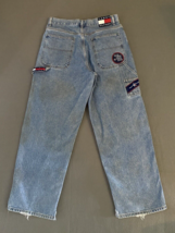 Vtg Tommy Jeans Mens 34x32 Blue Carpenter Patches Relaxed Baggy Grunge Skater * - £69.56 GBP