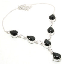 Black Spinel Pear Shape Cut Gemstone Fashion Ethnic Necklace Jewelry 18" SA 1855 - £7.18 GBP