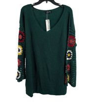 Bloomchic Green Crochet Sleeve V Neck Sweater Size 12 New - £18.86 GBP