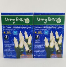 2 Merry Brite 70 Ct LED Mini Warm White Lights Christmas Green Wire Pati... - £14.04 GBP