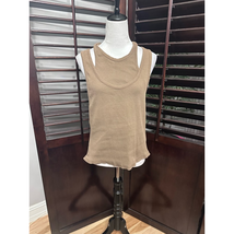 Topshop Tank Top Women&#39;s L Brown SolidScoop Neck Layered Ribbed Knit New - £9.74 GBP