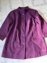 Lands End Women&#39;s Wool Blend Button Mid Length Dress Coat Maroon Size 16... - $46.74