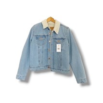 Levis Signature Gold Womens Sherpa Lined Light Wash Snap Button Jean Jacket Sz L - £48.78 GBP