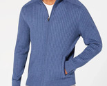 Alfani Men&#39;s Cotton Ribbed Full-Zip Sweater in Lake Heather Blue-Size XL - $24.97